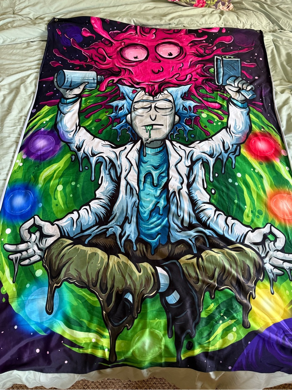 Psychedelic Rick and Morty Meditation Tapestry - Vibrant Multi-Color